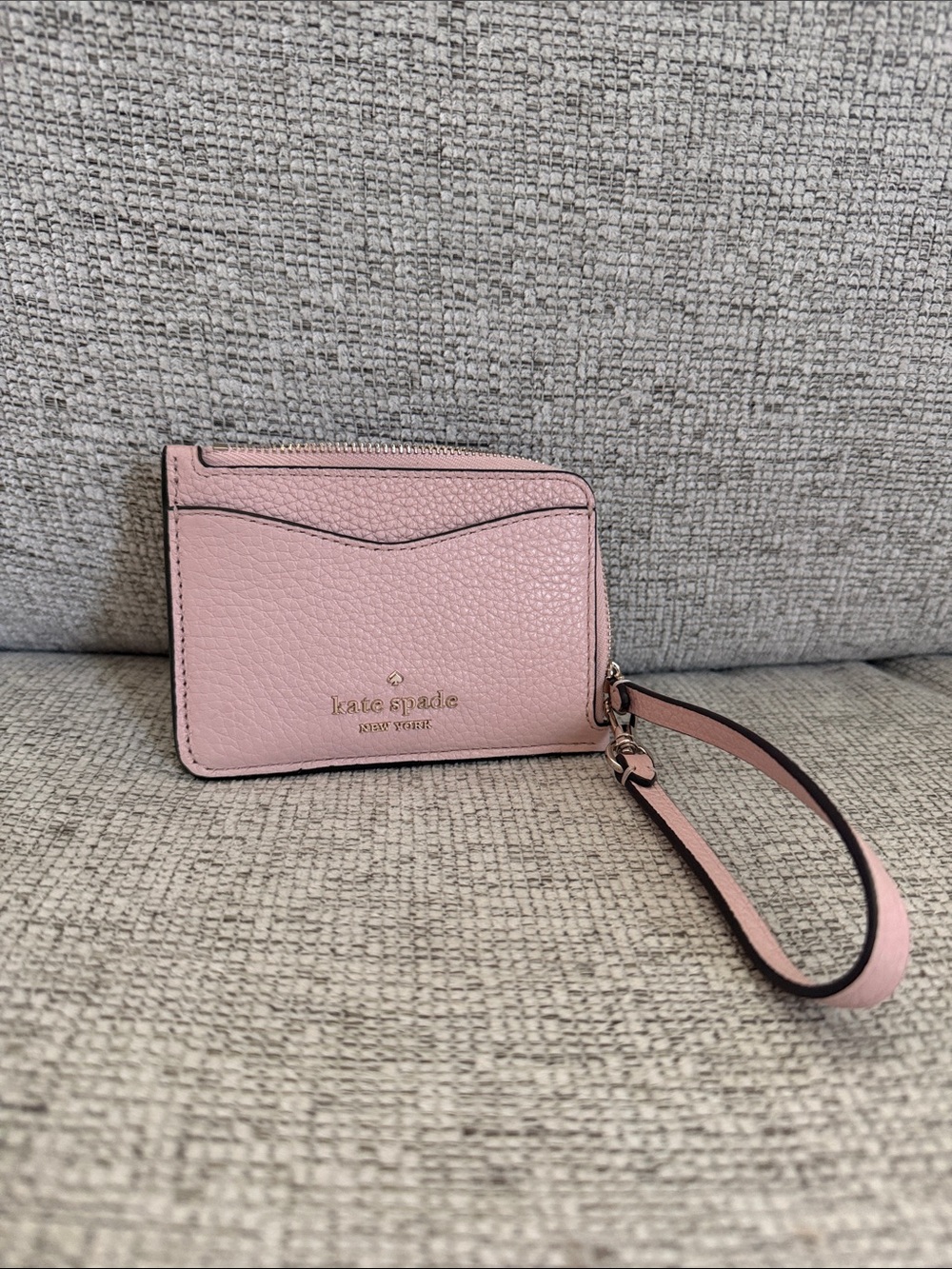 kate spade light pink pebbled leather wristlet card case